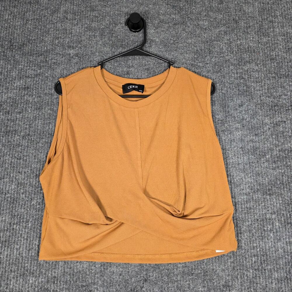Cider Ribbed Twist Front Crop Tank Top 4XL Brown Sleeveless Stretch Casual